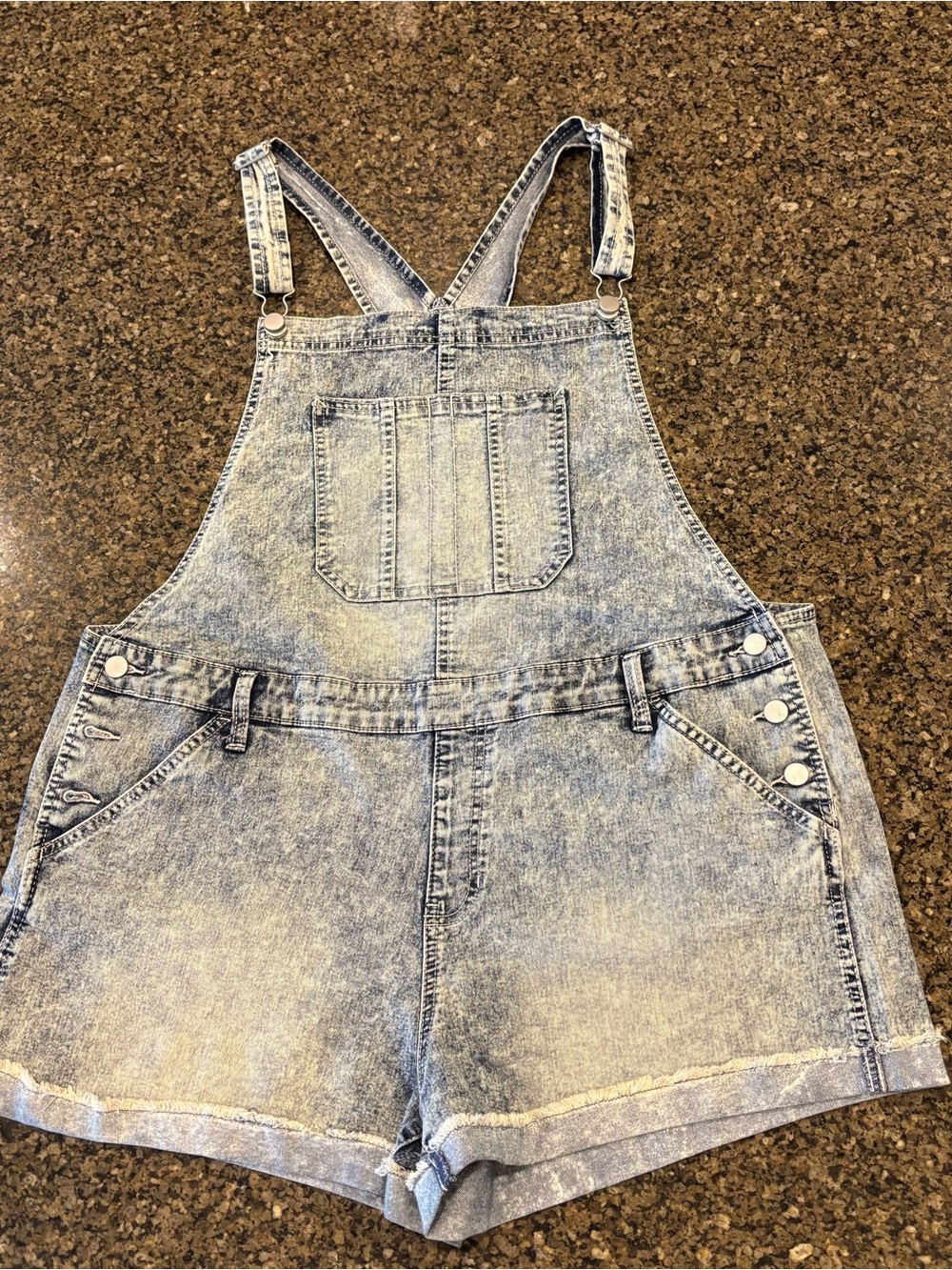 Acid Wash Denim Short Overalls